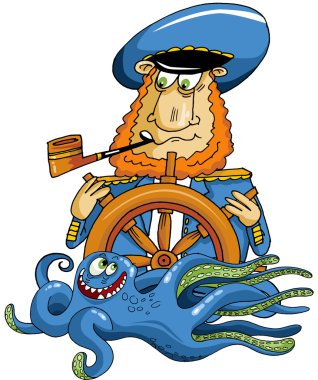 Sea Wolf Standing At The Wheel (Fully Editable Image); clipart