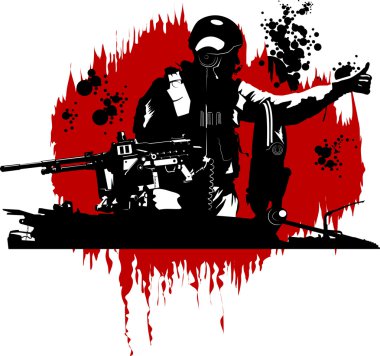 Tank commander controls the fight against fire; clipart