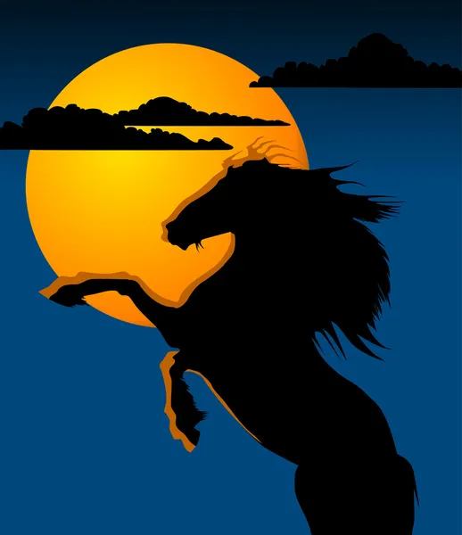 黑马对黄月亮 — 图库照片