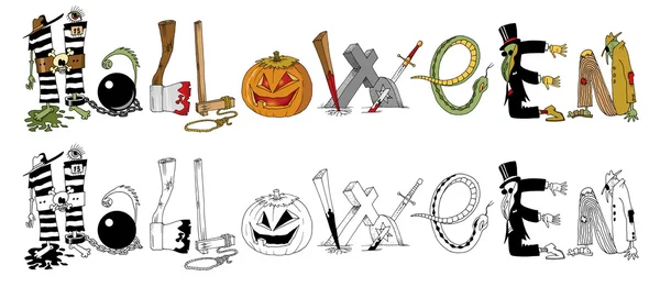 Pocztówka Halloween Kilku Wzorów Tematycznych — Zdjęcie stockowe