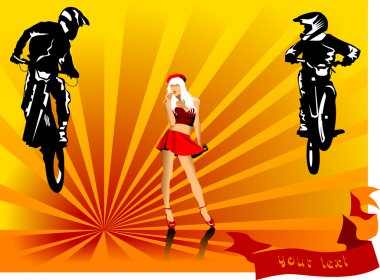 Bike and the girl in the red clipart