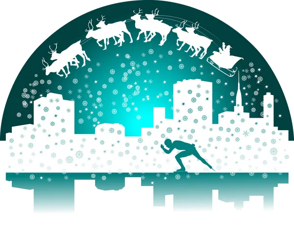 Papai Noel e skater —  Vetores de Stock
