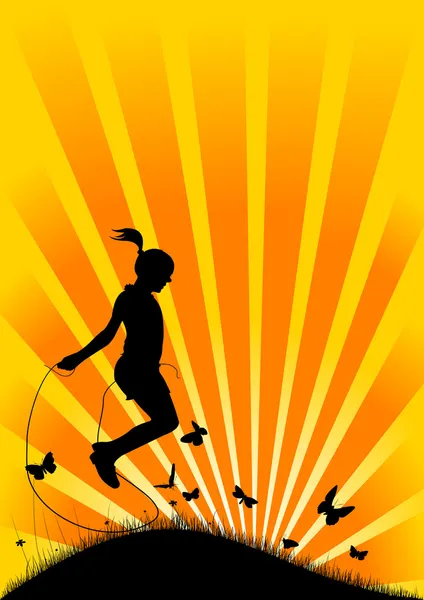 Girl with skipping rope — Stock Vector