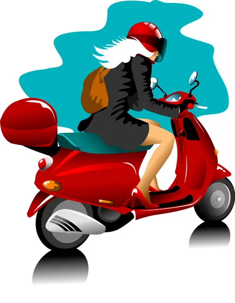 Chica en scooter — Vector de stock
