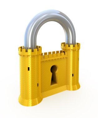 Security concept. Padlock as fortress isolated on white clipart