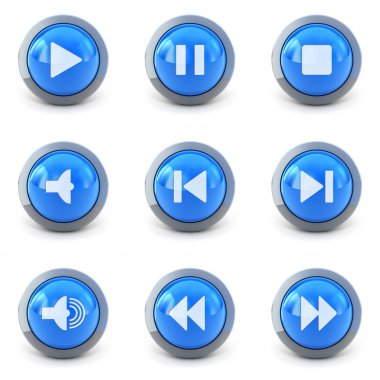 High detailed Set of media player 3d buttons isolated on white clipart