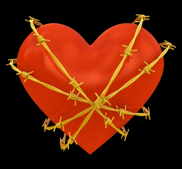 Altın siyah izole tel ile sarılmış kalp şekli — Stok fotoğraf