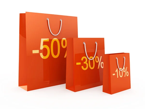 赤いショッピング バッグは、白で隔離されます。ショッピングの割引の概念 — ストック写真