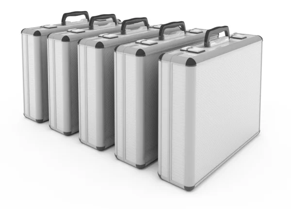 Metallic Silver Briefcases Isolated White — Stock Photo, Image