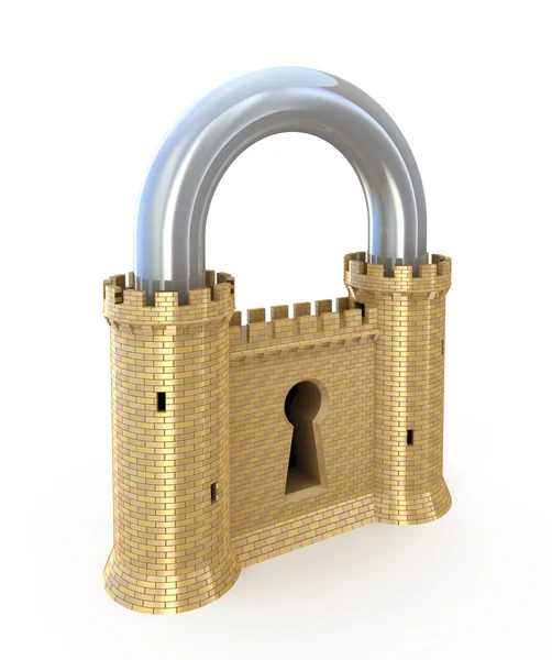 Säkerhetsbegreppet. hänglås som fästning isolerad på vit — Stockfoto