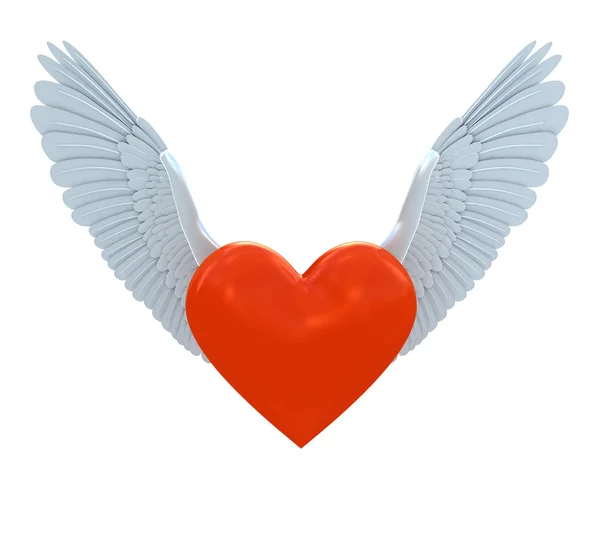 Rotes Herzsymbol Mit Flügeln Isoliert Auf Weißem Grund — Stockfoto