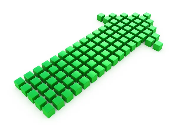 Zöld Nyíl Szimbólum Kockákból Elszigetelt Fehér — Stock Fotó