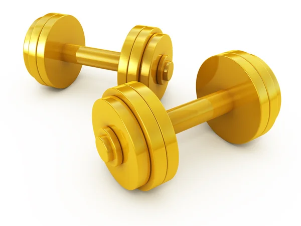 Gyllene Fitness Motion Utrustning Hantlar Vikt Isolerad Vit — Stockfoto