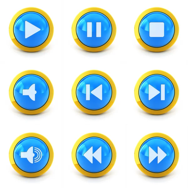 High detailed Set of media player 3d buttons isolated on white — Stock Photo, Image