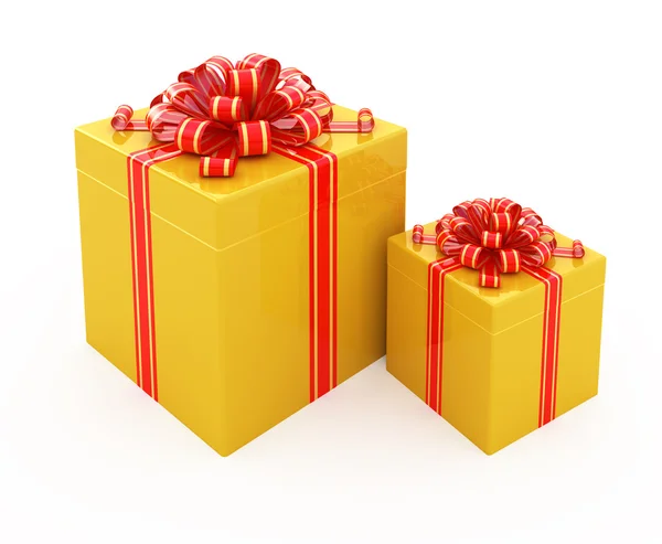 Caja de regalo con cinta dorada aislada en blanco —  Fotos de Stock