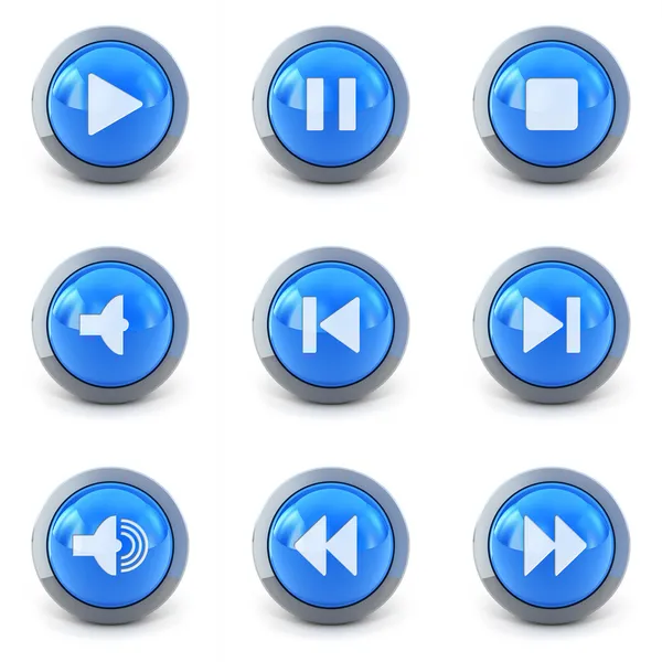High Detailed Set Media Player Buttons Isolated White — Stock Photo, Image