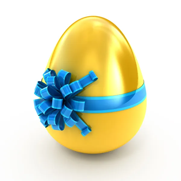 Easter surprise - golden egg with ribbon isolated on white — Stock Photo, Image