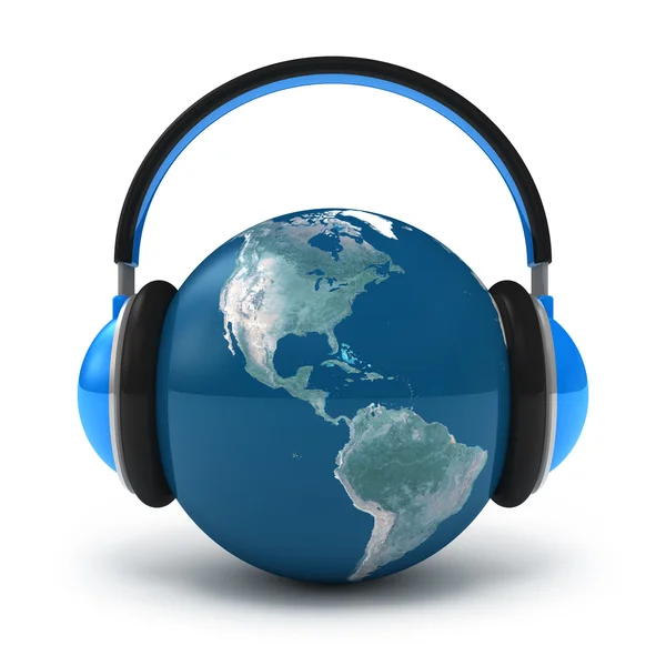 Earth Headphones World Music Concept Isolated White — Stock Photo, Image