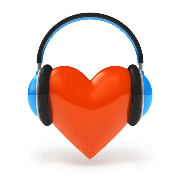 Serce Słuchawki Miłość Muzyka Koncepcja Białym Tle — Zdjęcie stockowe