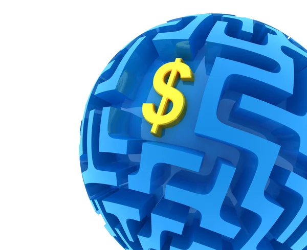 Dollarn pussel. pengar sfär labyrint — Stockfoto