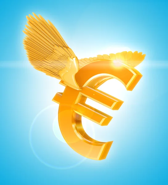Flying Golden Euro Currency Sign Wings — Stock Photo, Image
