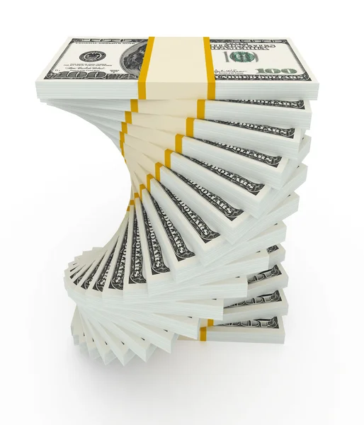 Income Growth Concept Spiral Dollar Stack Isolated White — Stock Photo, Image