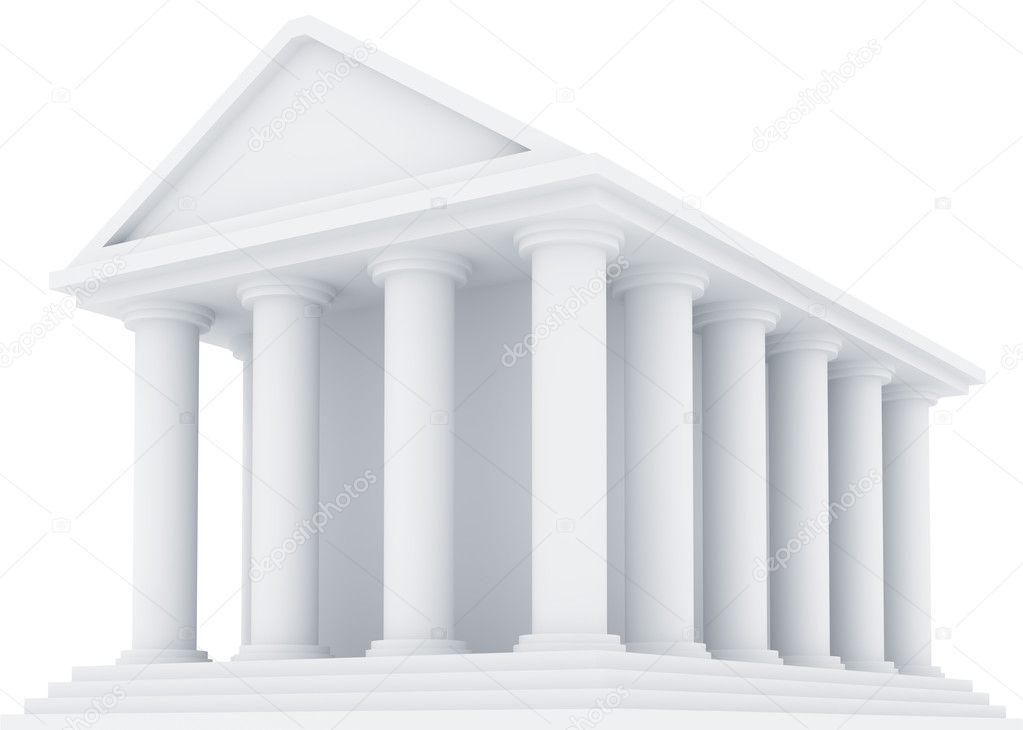 Ancient Financial building isolated on white