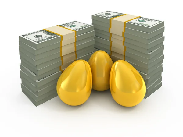 Stosy dolara i Złotego jaja na białym tle — Zdjęcie stockowe
