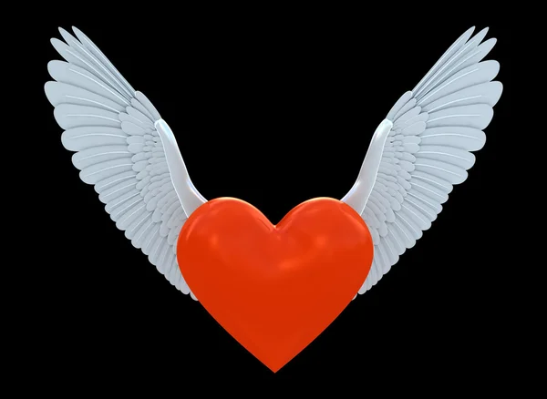 Corazón con alas aisladas en negro — Foto de Stock