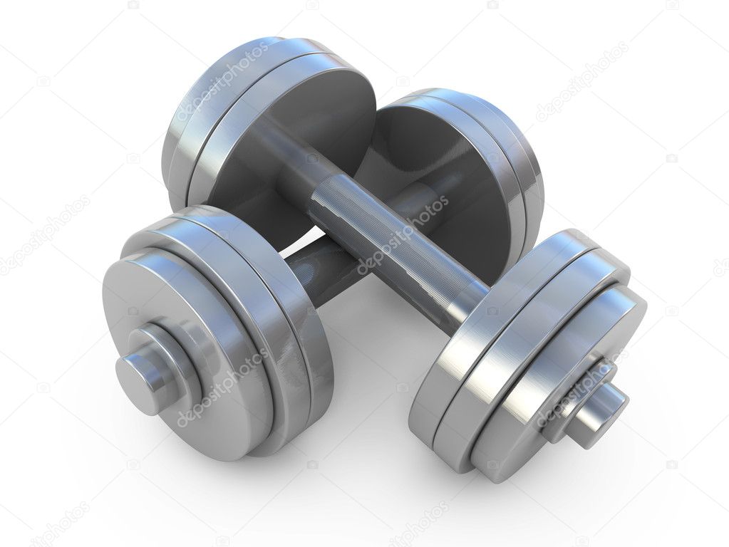 Chromed fitness exercise equipment dumbbells weight isolated on white