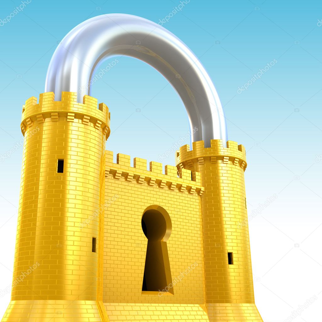 Security concept. Padlock as fortress.