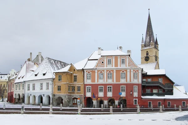Church in main square in Sibiu — Stock Photo, Image