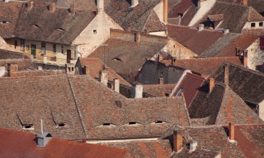 Havadan görünümü, çatı sibiu Transylvania'da eski ev