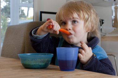 Little boy eating breakfast clipart