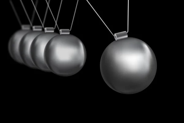 ニュートンは黒の背景に銀のボールをクレードルします。 — ストック写真