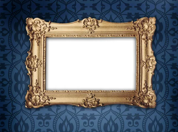 Gold frame on victorian or regency style wallpaper — Stock Photo, Image