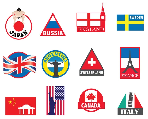Disegni di simboli nazionali, bandiere e adesivi — Vettoriale Stock
