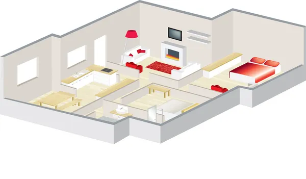 Architectes 3d plan d'étage d'une maison ou d'un appartement — Image vectorielle