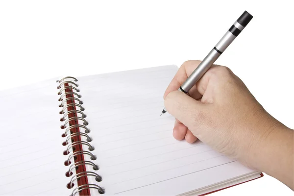 Hand writing in a blank notebook — Stock Photo, Image