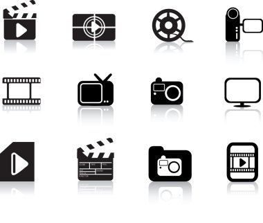 Modern silhouette black icon set of photo, video and multimedia symbols clipart