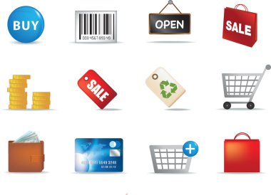 Colour illustration of a set of modern retail shopping icons clipart