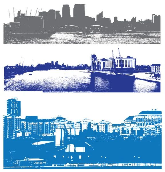 London Panorama Pohledu Docklands Městském Stylu Grunge — Stockový vektor