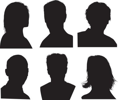 Set of silhouettes of heads, highly detailed in black clipart