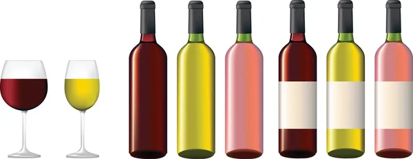葡萄酒杯和瓶 — 图库矢量图片