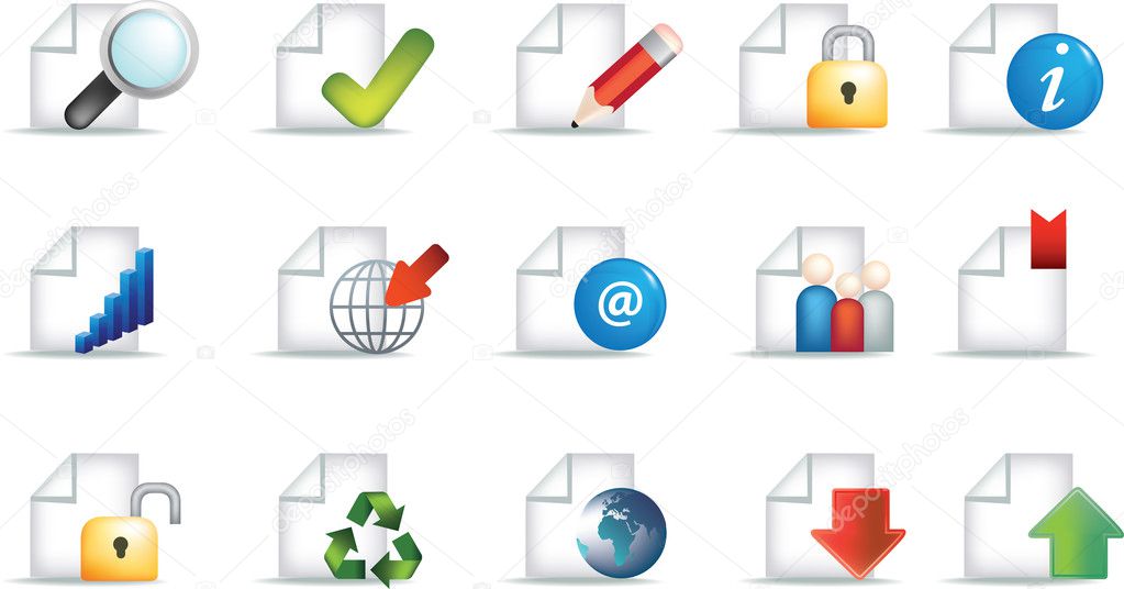 Business document icon set representing workplace and communication and useful office symbols