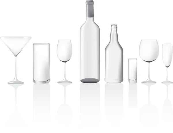 Diferentes Formas Tamaños Vasos Botellas Vacías Ilustración Vectorial — Vector de stock