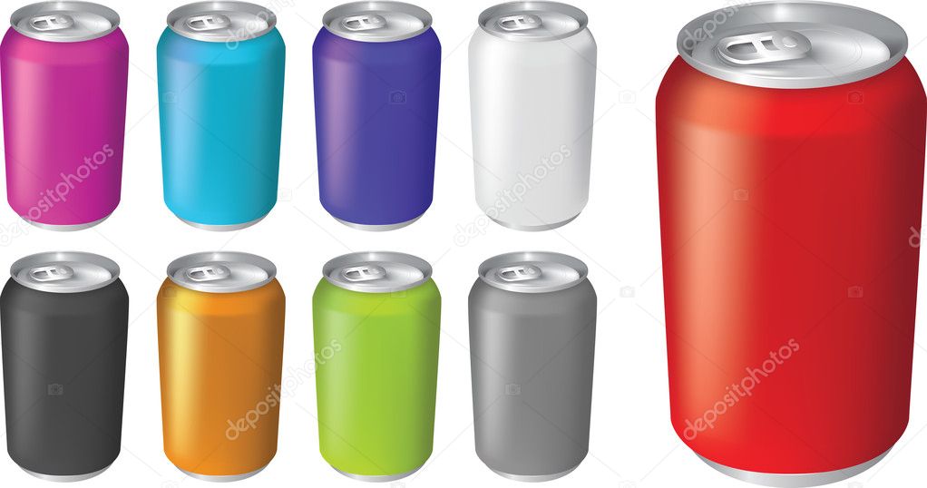 Plain color soda or fizzy drink cans in different colorways