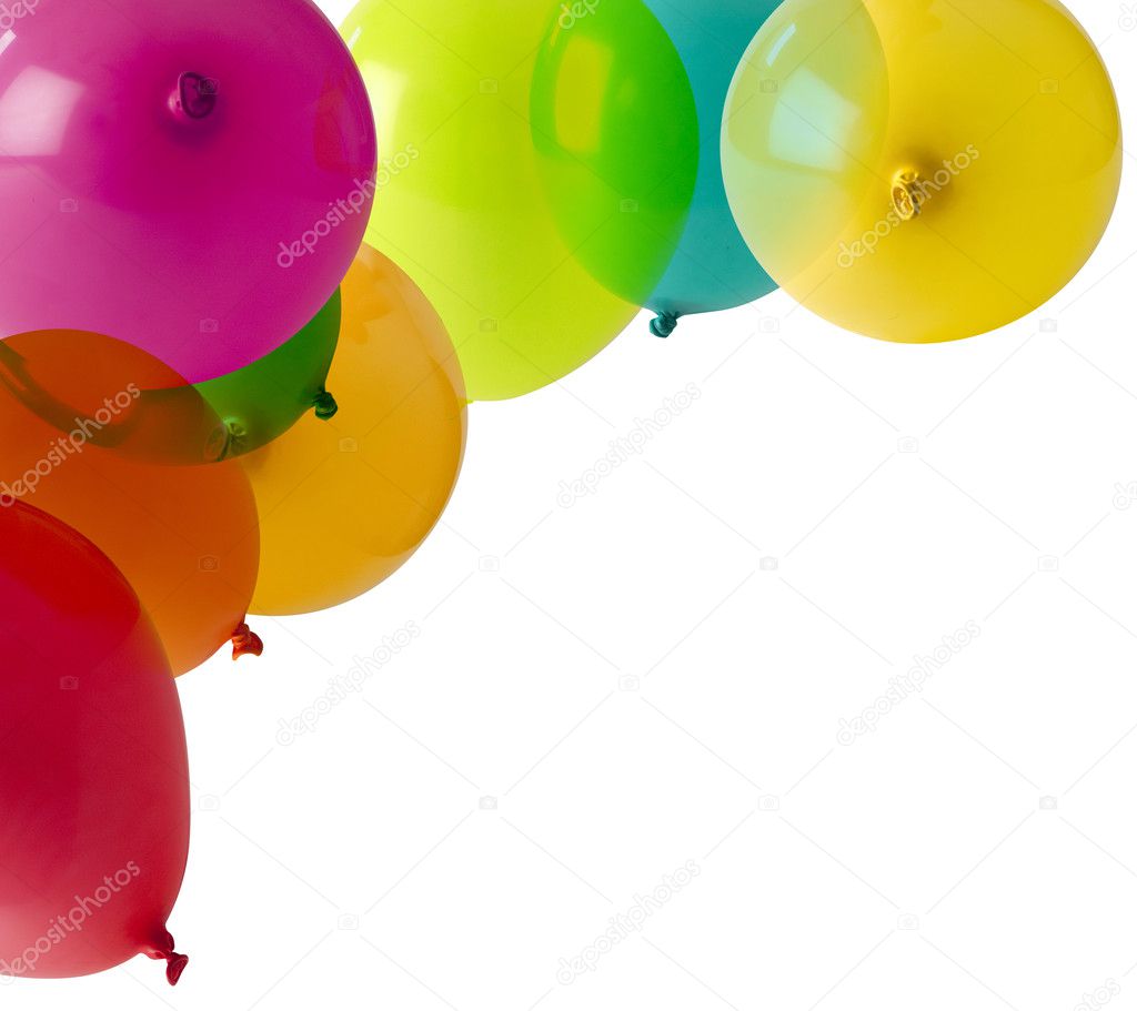 Balloons isolated on white in a corner