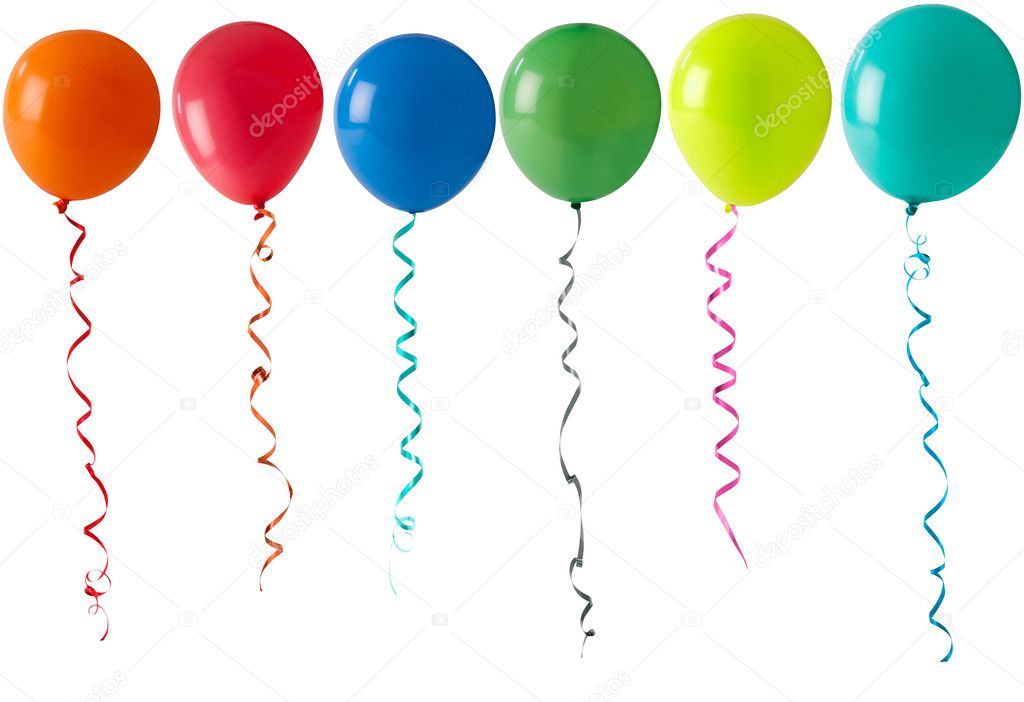 Row of balloons on a white background
