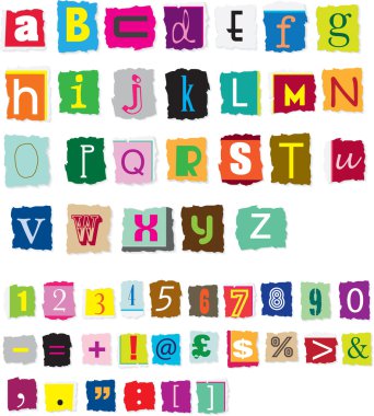 Ransom style muddled alphabet clipart